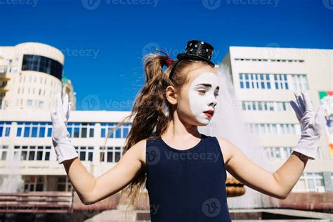 Little Mime Girl Shows Pantomime On The Street 35040781 Stock Photo At