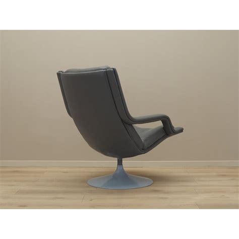 Vintage Gray Leather Swivel Armchair By Geoffrey Harcourt For Artifort