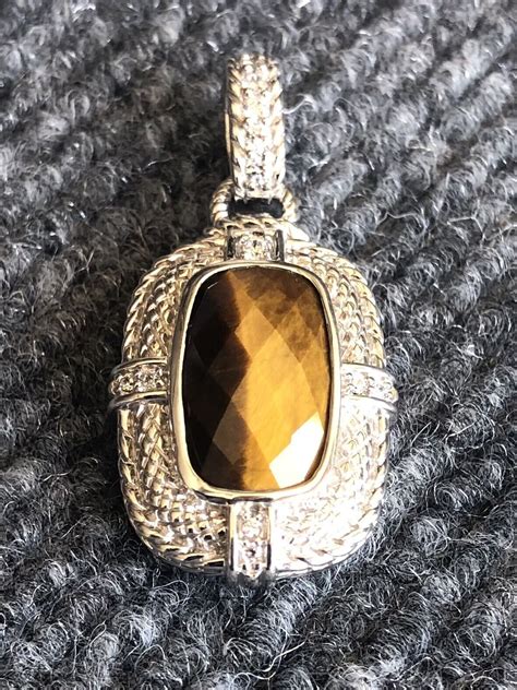 Judith Ripka Sterling Silver Pendant Enhancer Faceted Tiger S Eye