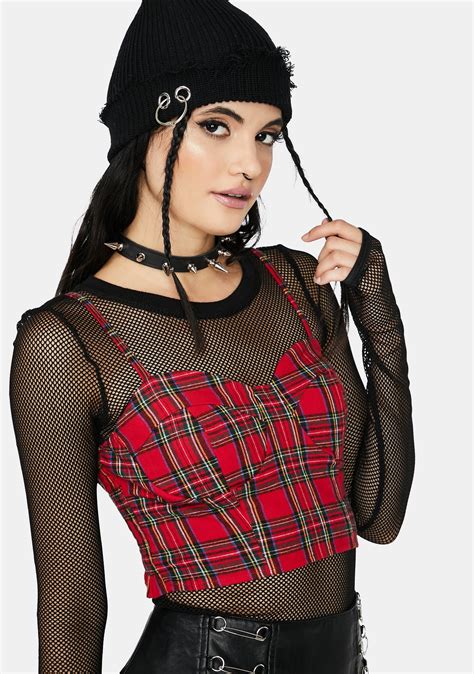 Plaid Bustier Crop Top Red Dolls Kill