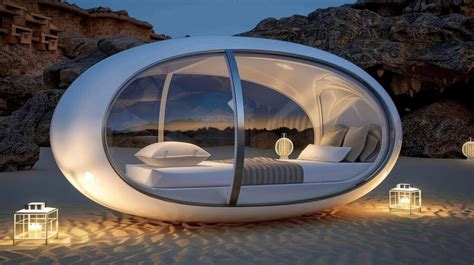 Futuristic Bed Pod On A Desert Oasis Premium Ai Generated Image