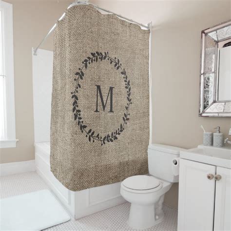 Rustic Laurel Wreath Farmhouse Style Monogrammed Shower Curtain Zazzle