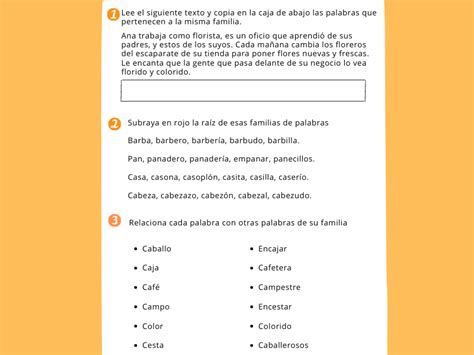 Familia De Palabras Ficha De Lengua Para Niños De 3º De Primaria