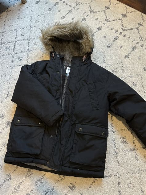 Black Hooded Sherpa Lined Coat Jacket M 8/10