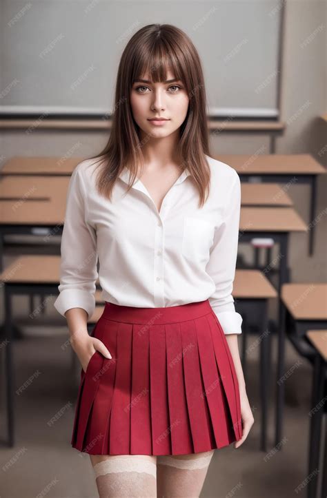 Premium Photo Portrait Of Young Beautiful Sexy Teacher In Classroomshort Skirt