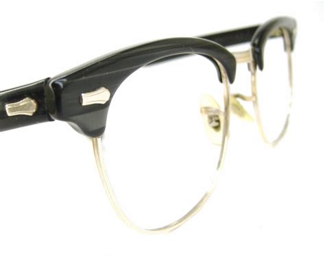 Vintage 1950s Mens Horn Rim Eyeglasses Combination Browline Frame