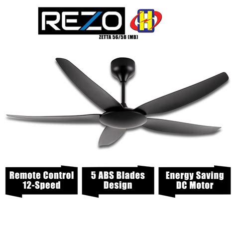 Rezo Ceiling Fan 56 Inch Matt Black Remote Control 12 Speed Ceiling