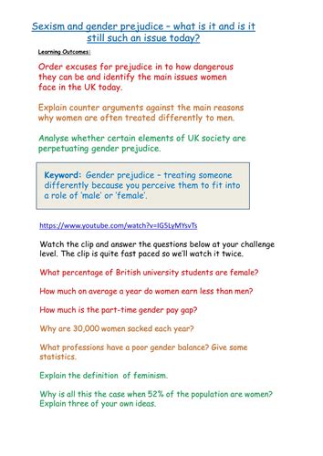 Sexism Equality Gender Prejudice Pshe Teaching Resources