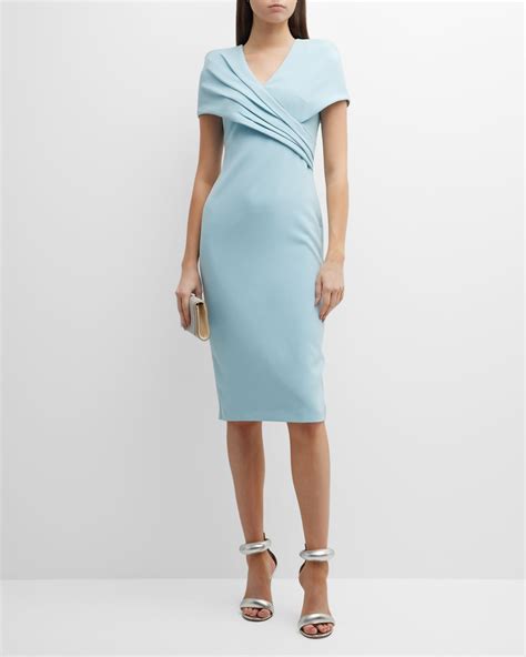 Badgley Mischka Collection Bishop Sleeve Pleated A Line Midi Dress Neiman Marcus