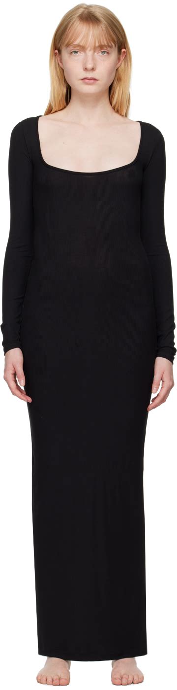 Skims Black Soft Lounge Long Sleeve Maxi Dress Ssense