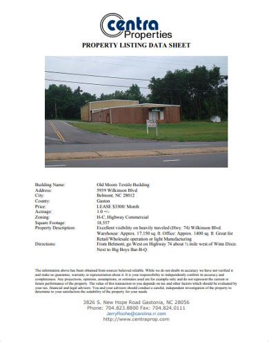 property listing sheet examples