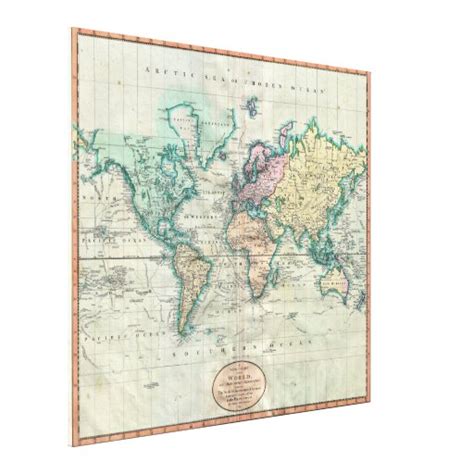 1801 Cary Map Of The World On Mercator Projection Canvas Print Zazzle