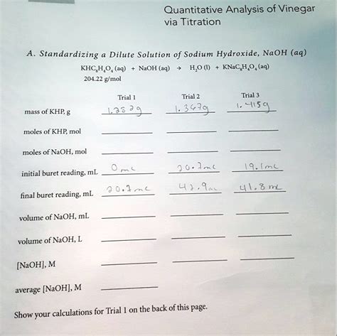 SOLVED Quantitative Analysis Of Vinegar Via Titration Standardizing