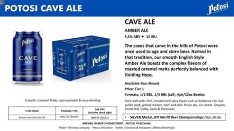 Potosi Cave Ale 6pk 12oz Can Sell Sheet V1 Potosi Brewing Company