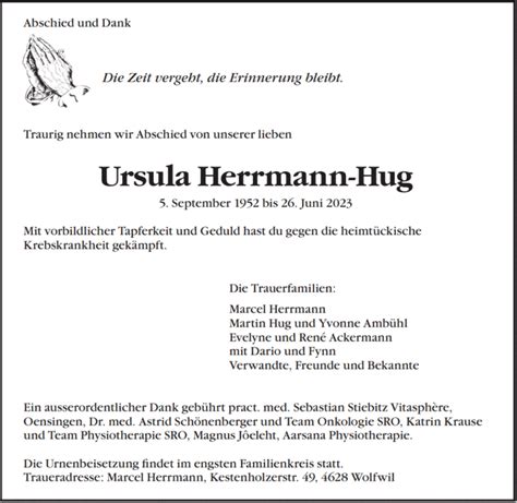 Ursula Herrmann Hug Anzeiger Tgo