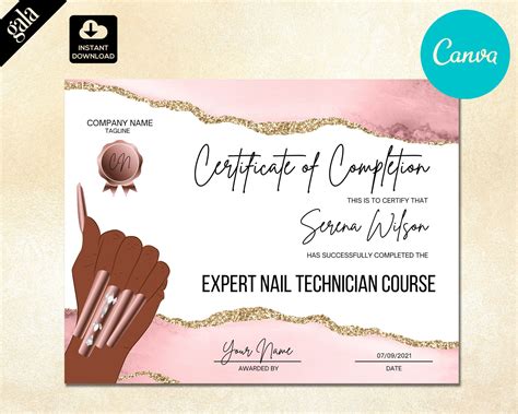 Certificate of Completion, Nails Training Certificate Template, Nail Tech Certificate, Bea ...