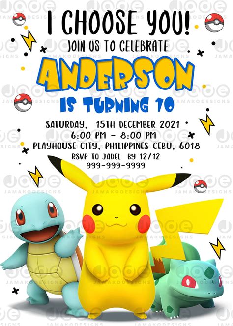 Digital Pokemon Invitations for birthday