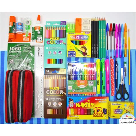 Kit Material Escolar 39 Itens Infantil Completo Básico Estojo Lápis