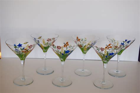 Vintage Martini Glass Set Of 1 Hand Painted Martini Glasses Girls Night Martinis Retro