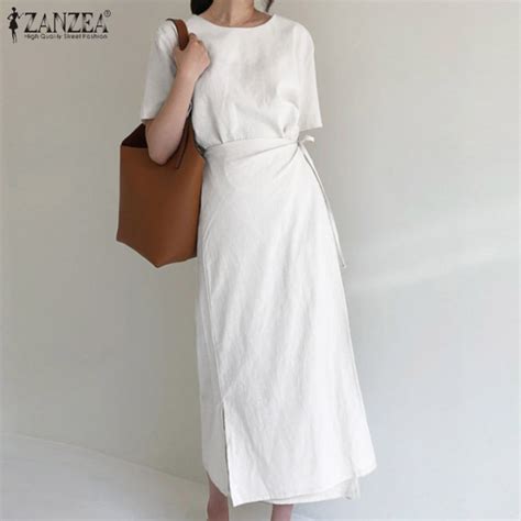 【clearance Sale】zanzea Korean Style Womens Elegant Wrap Dress Short Sleeve Fit Solid Color Lace