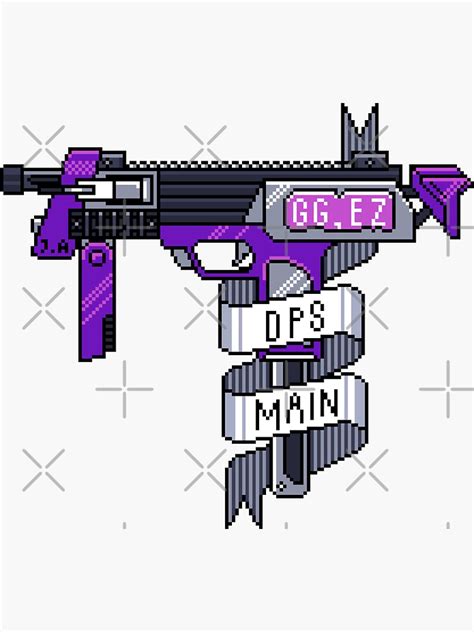 Dps Main Pixel Art Gamer Fps Rpg Submachine Gun Sticker For Sale