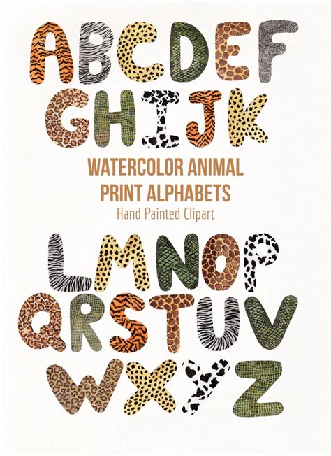 Animal Print Watercolor Alphabets Animal Theme Alphabets Kids Alphabet