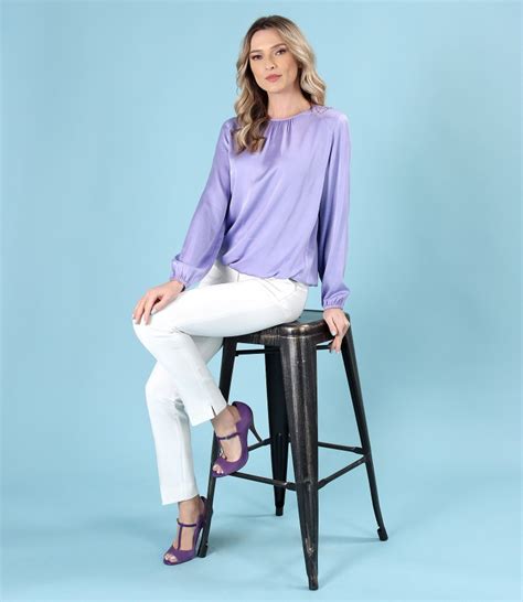 Elegant Outfit With Pants And Viscose Satin Blouse Yokko