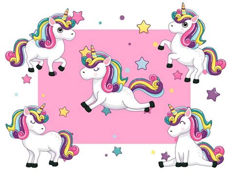 Premium Vector Cute Cartoon Unicorn Characters Star And Rainbow