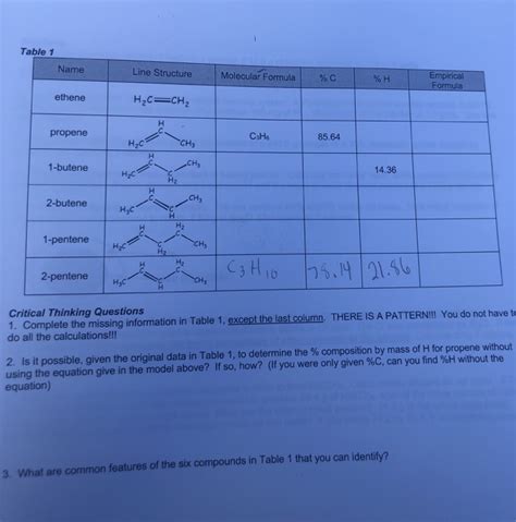 Solved Table 1 Name Line Structure Molecular Formula C H