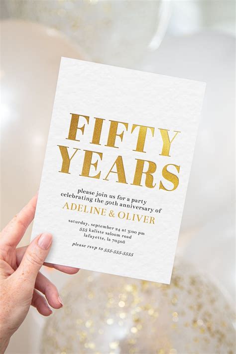 Gold 50th Anniversary Party Invitations Fifty Years Wedding Etsy