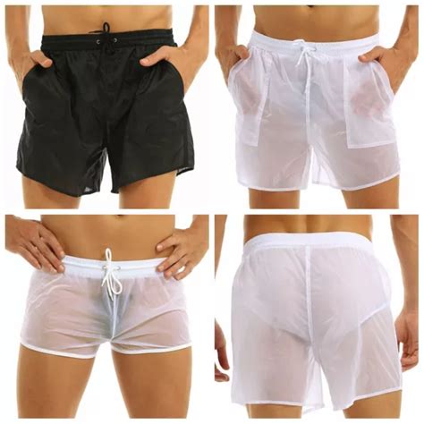 CALEÇON BOXER HOMME Sexy Lingerie de Nuit Short de Bain Transparent Bikini Thong EUR