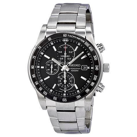 Seiko Black Dial Chronograph Tachymeter Stainless Steel Men S Watch