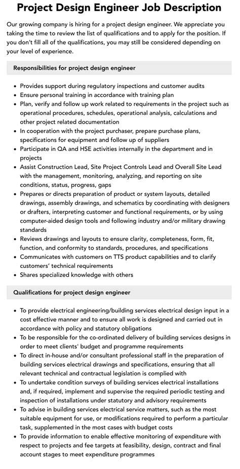 Project Design Engineer Job Description Velvet Jobs