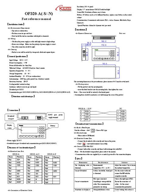OP320-A (-S/-N) : Fast Reference Manual | PDF | Liquid Crystal Display ...