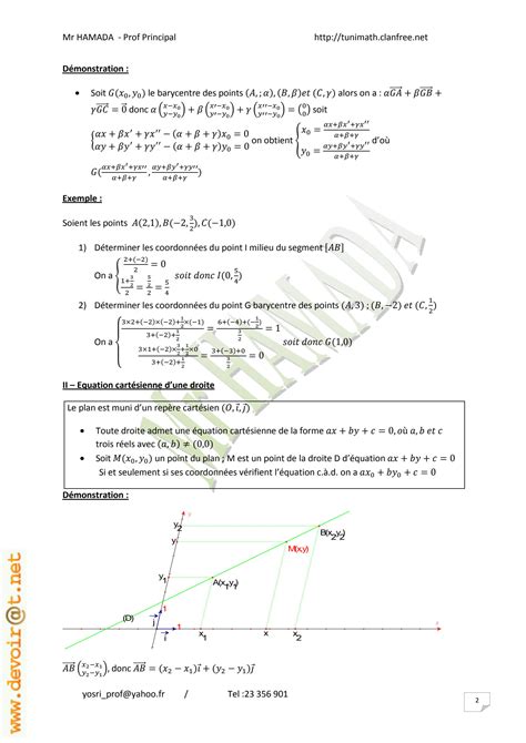 Solution Cours Math Chapitre G Om Trie Analytique Me Sciences Mr