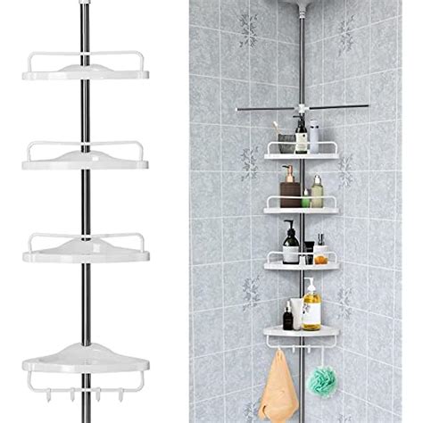 Telescopic Corner Shower Shelf 4 Tier Bathroom Corner Storage No