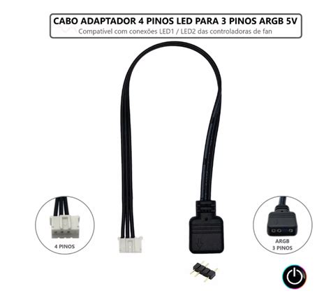 Adaptador 4 Pinos Controladoras Fan Para Led Argb 3 Pinos 5v Loja Mode On