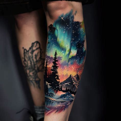 Northern Lights tattoo: vibrant colors on white background – IMAGELLA