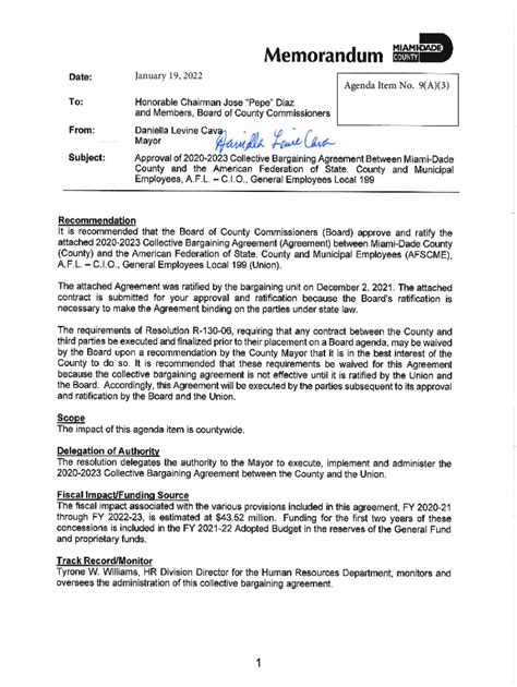 Fillable Online Collective Bargaining Agreement Between Miami Dade