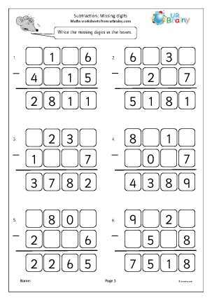 Subtraction Missing Digits 2 Subtraction In Year 5 Age 9 10 By