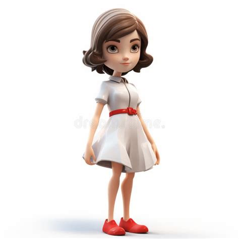 Cartoon Girl In White Dress A Cute And Realistic Portrayal Stock