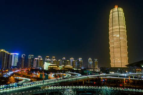 航拍郑州千玺广场大玉米楼夜景都市风光建筑摄影摄影汇图网