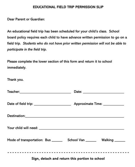 Free Field Trip Consent Permission Forms Word Pdf