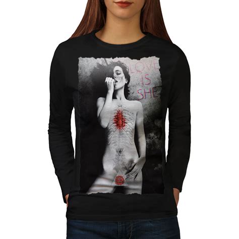 Wellcoda Girl Nude Love She Sexy Womens Long Sleeve T Shirt Naked