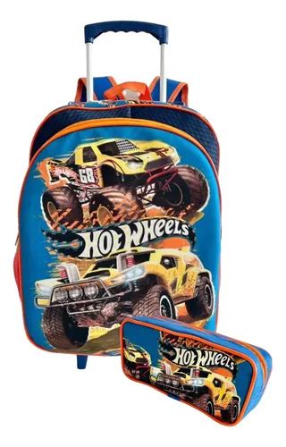 Mochila Estojo Escola Hot Wheels Monster Truck Rodinhas G Frete grátis
