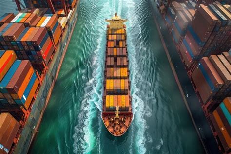 Premium Photo Aerial View Of A Large Cargo Ship Loaded With Colorful