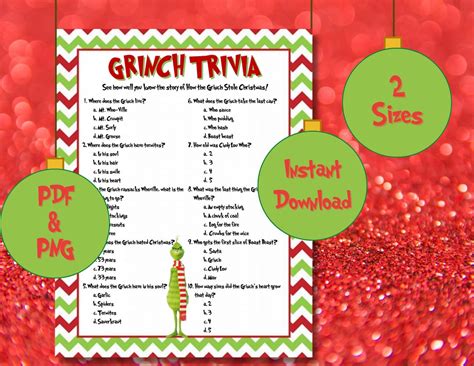 Grinch Trivia Game grinchmas Trivia Christmas Game Instant Download - Etsy