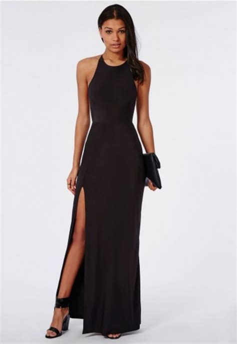 Missguided Slinky Side Split Maxi Dress Black Looks Vestidos Moda