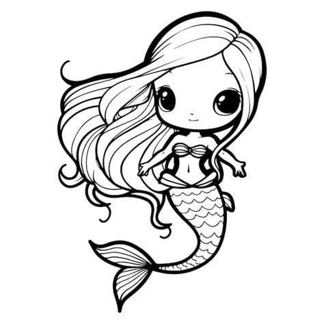 Página Para Colorear Sirena Para Niños Vector Premium