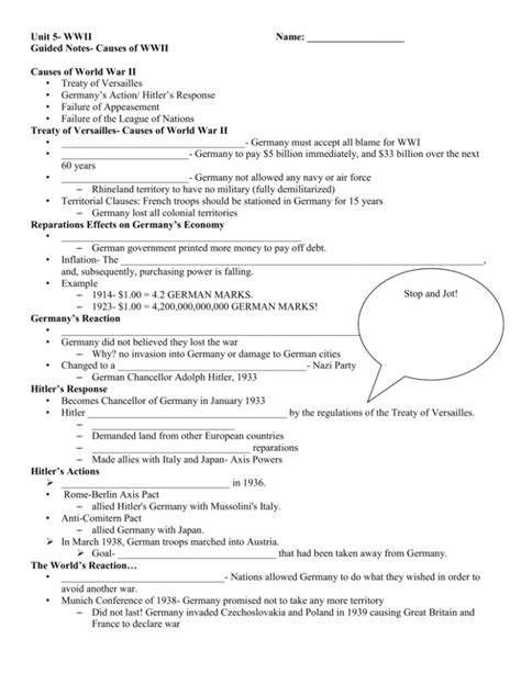 Guided Notes Causes Of WWII